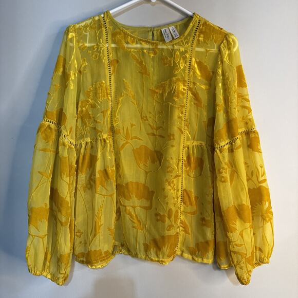 Meadow Rue Sheer Velvet Burnout Blouse 2 Gold Floral Peasant Anthropologie Sz 4 - Picture 10 of 10